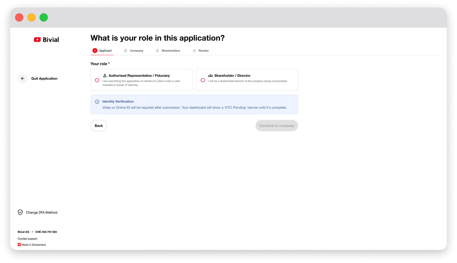 Share Capital Account application in the Bivial dashboard